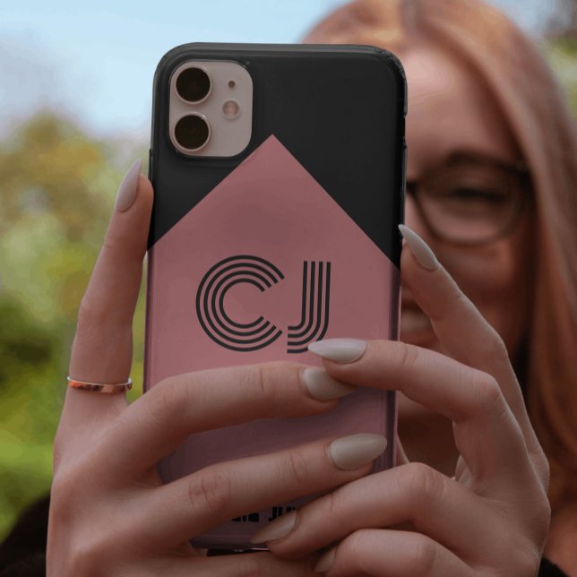 Coques Case-Mate iPhone initiales monogrammes en rose noir (Créateur téléchargé)