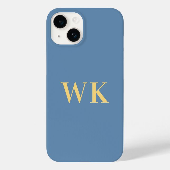 Coques Case-Mate iPhone Initiales monogrammes minimaux Dusty Blue Gold (Verso)