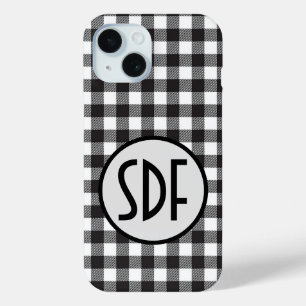 Coque Case-Mate iPhone Initiales monogrammes Noir Blanc Buffalo Plaid