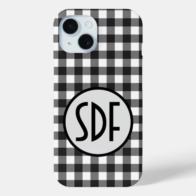 Coques Case-Mate iPhone Initiales monogrammes Noir Blanc Buffalo Plaid (Verso)