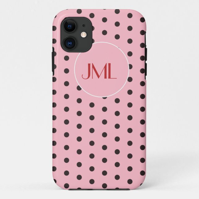 Coques Case-Mate iPhone Initiales monogrammes roses et Pois Brown (Dos)