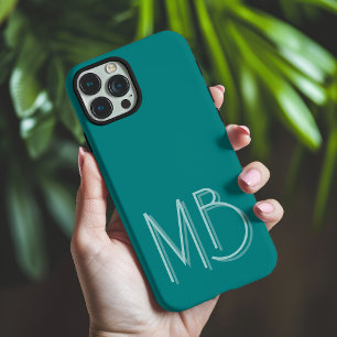 Coque iPhone 16 Pro Max Initiales Monogrammes Turquoises modernes Contempo