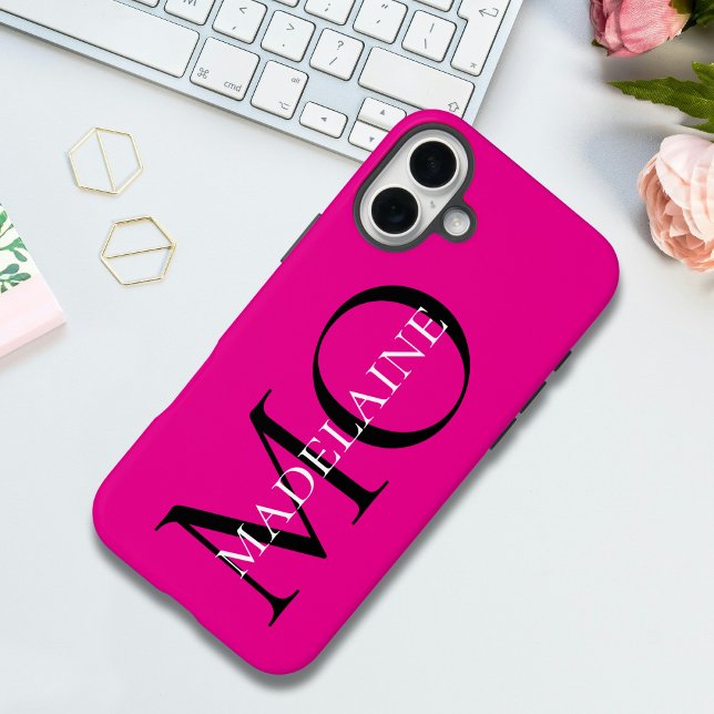 Coques Case-Mate iPhone Initiales personnalisées en gras rose chaud (Créateur téléchargé)