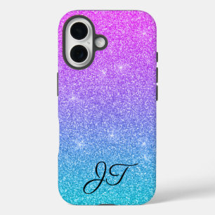 Coque Pour iPhone 16 Initiales Personnalisées Vert Bleu Violet Élégant