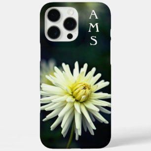 Coque iPhone 16 Pro Max Initiales personnelles de la fleur de Dahlia blanc