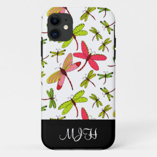 Coques Pour iPhone Initiales roses et vertes de monogramme de