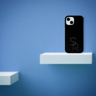Coque Case-Mate iPhone Initiales superposées 2 Modernes Gris sur Noir