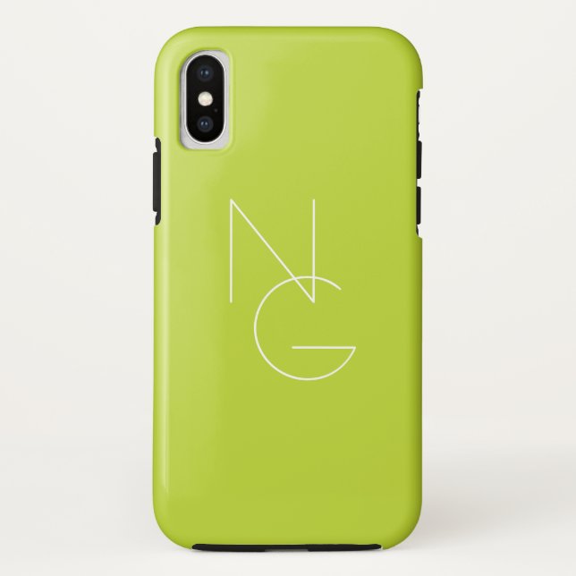 Coques Case-Mate iPhone Initiales superposées Modern 2 | Vert Citron (Dos)