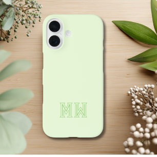 Coque Pour iPhone 16 Initiales Vert Citron Monogramme Simple Minimalist