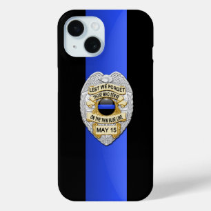 Coque Pour iPhone 15 Insigne de police - Ligne bleue mince