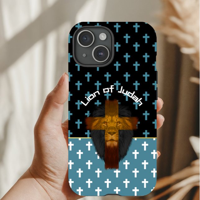 Coques Case-Mate iPhone Inspirational Black Blue White Cross Lion of Judah (Créateur téléchargé)