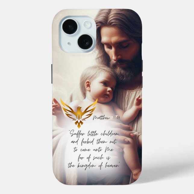 Coques Case-Mate iPhone Inspirational Jesus Holding Baby Gold Dove Bible (Verso)