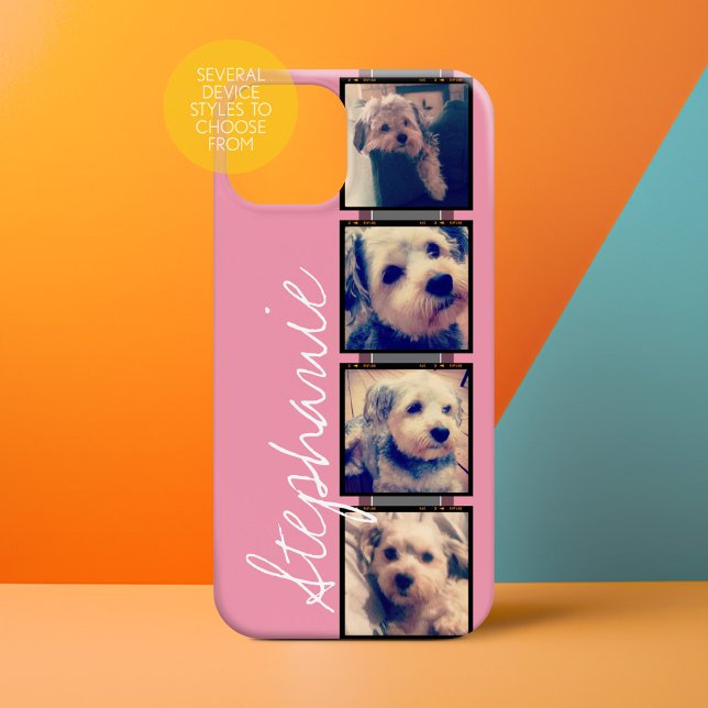 Coques Case-Mate iPhone Instagram Photo Film Strip - 4 photos rose gris (Personalized Phone Case with 4 Photos and Custom Text)
