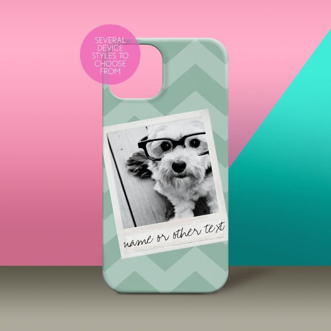 Coques Case-Mate iPhone Instagram Photo Retro frame Custom Text Mint Green (Personalized Phone Case with Custom Photos and Text - Pick Your Device Style)
