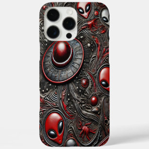 Coque iPhone 16 Pro Max Intriguant les Motifs de la vie Alien et Rencontre