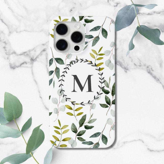 Coques Case-Mate iPhone iPad feuilles tropicales de eucalyptus vert monogr (In situ on marble)