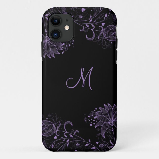 Coques Case-Mate iPhone iPhone5 floral esquissé noir et pourpre Girly (Dos)