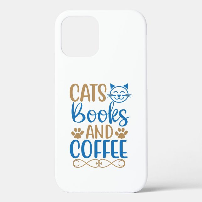 Coques Case-Mate iPhone iPhone 12 Coques Chats, Livres et Café (Verso)