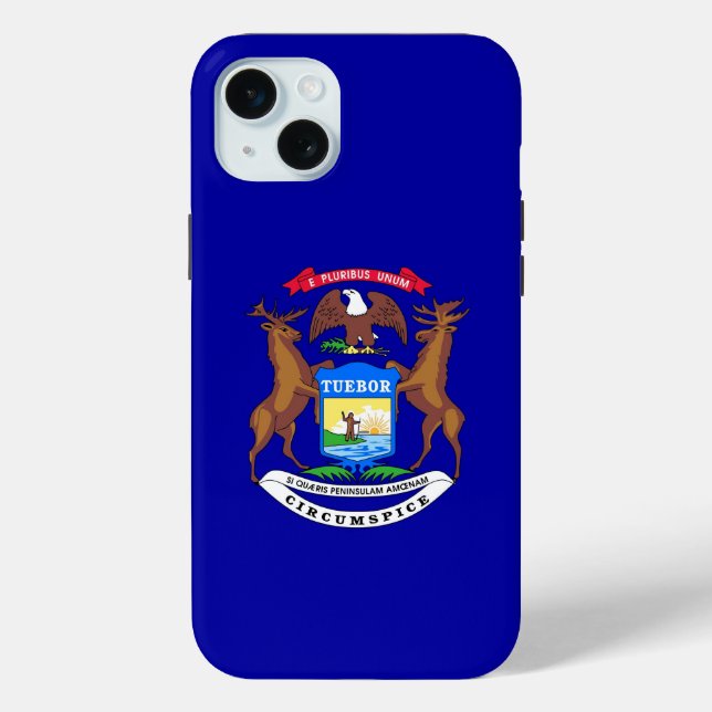 Coques Case-Mate iPhone iPhone 15 Plus Coque-Mate, drapeau du Michigan (Verso)