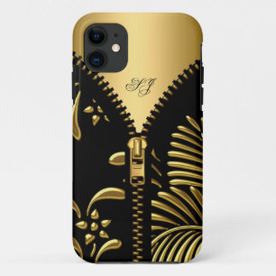 Coques Pour iPhone iPhone 5 Coque-Mate Gold Damask Black Zipper