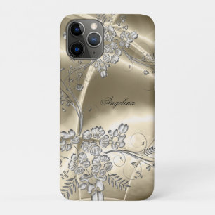 Coque iPhone 11 Pro iPhone 5 Élégant Sépia Argent Métal Aspect Floral