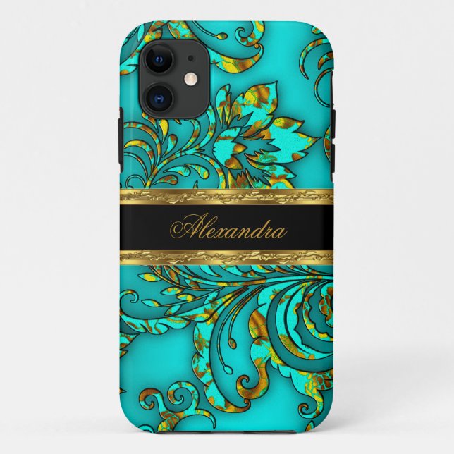 Coques Case-Mate iPhone iPhone 5 Elégant Turquoise Gold Black Floral Damas (Dos)