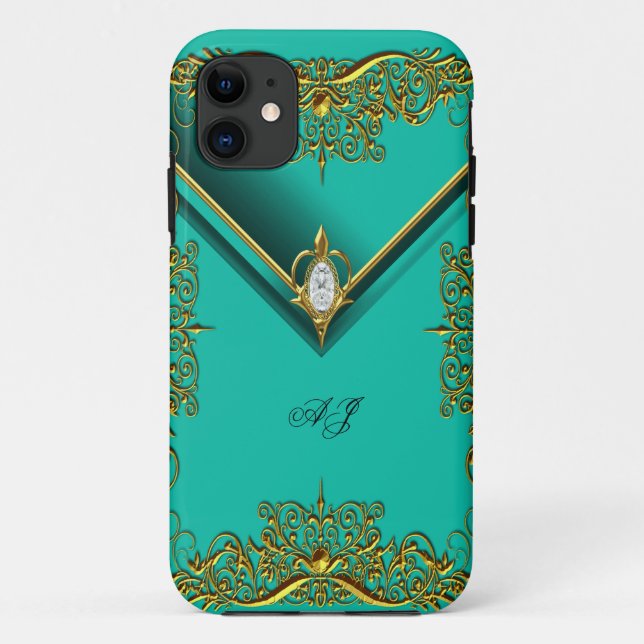Coques Case-Mate iPhone iPhone 5 Monogramme Élégant Royal Jade Or (Dos)