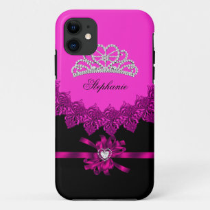 Coque iPhone 11 iPhone 5 Princesse Tiara Argent Rose Strassée