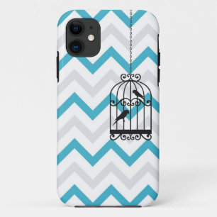 Coque iPhone 11 iPhone bleu vintage 5 de zigzag de Chevron de cage