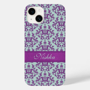 Coque Pour iPhone 14 Iphone botanique damassé violet émeraude