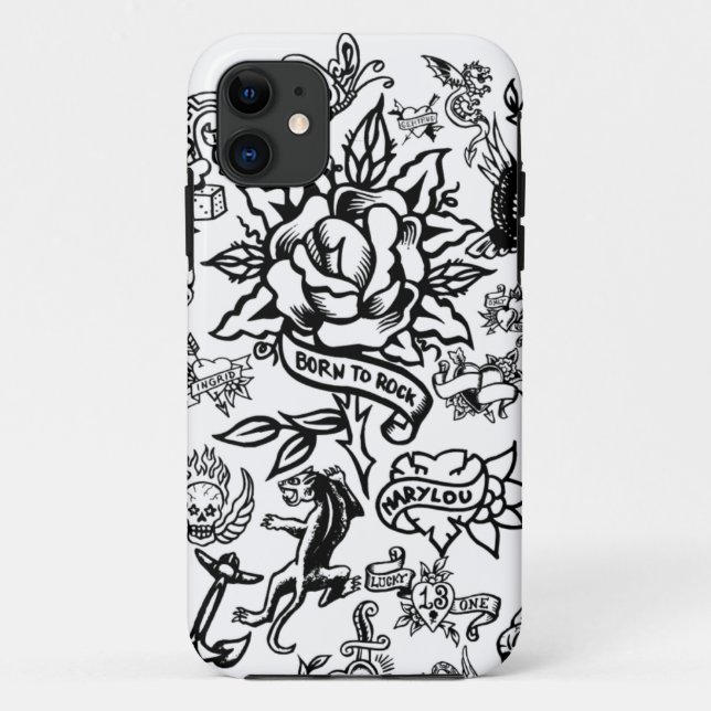 Coques Case-Mate iPhone iphone caisse blanche et noire de 5 de tatouage (Dos)