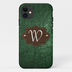 Coques Pour iPhone iPhone décoré d'un monogramme simili cuir vert 5