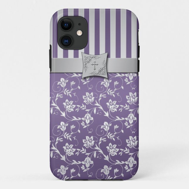 Coques Case-Mate iPhone iPhone floral argenté pourpre chrétien 5 de (Dos)