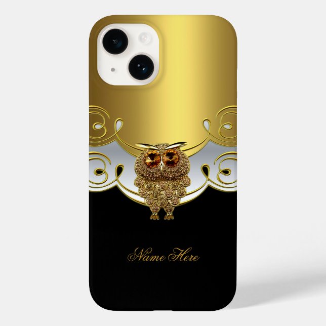 Coques Case-Mate iPhone iPhone Gold Black White Owl Jewel Image (Verso)