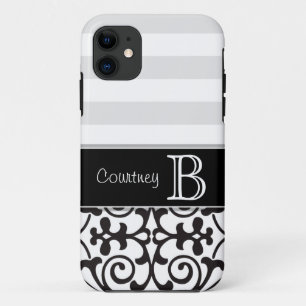 Coques Pour iPhone iPhone gris blanc noir 5 de monogramme de damassé
