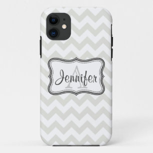 Coques Pour iPhone iPhone gris et blanc 5 de monogramme de Chevron