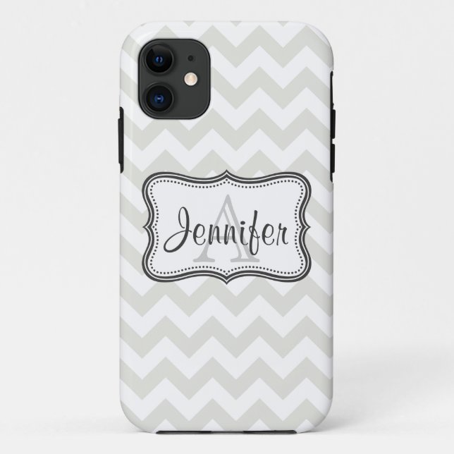 Coques Case-Mate iPhone iPhone gris et blanc 5 de monogramme de Chevron (Dos)