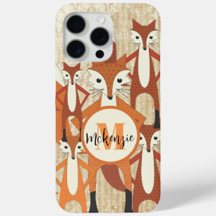 Coque iPhone 15 Pro Max Iphone Monogram Retro Fox Art Orange Retro