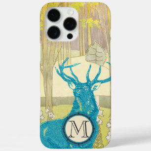 Coque iPhone 16 Pro Max Iphone Monogramme Vintage cerf Art Nouveau Forêt