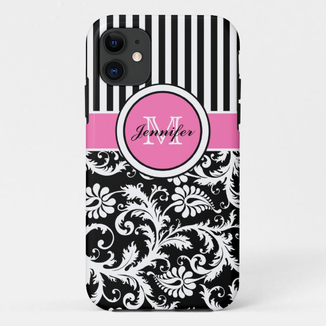 Coques Case-Mate iPhone iPhone rayé blanc noir rose 5 de damassé de (Dos)