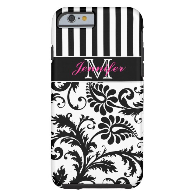 Coques Case-Mate iPhone iPhone rayé blanc noir rose 6 de damassé de (Dos)