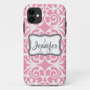 Coque Case-Mate Pour iPhone iPhone rose et blanc 5 de monogramme de damassé