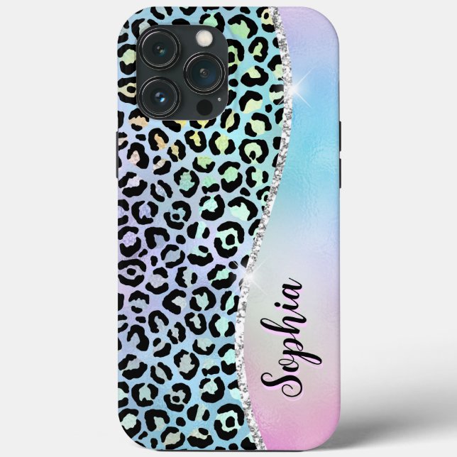 Coques Case-Mate iPhone Iridescente Foil arc-en-ciel Leopard pourpre (Verso)