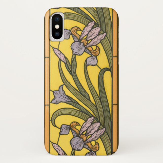 Coques Case-Mate iPhone Iris Fleur Art Nouveau Vitrail Bleu Or (Dos)