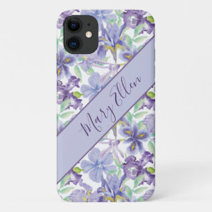 Case-Mate iPhone Case Iris Floral Aquarelle Violet Jaune Monogramme