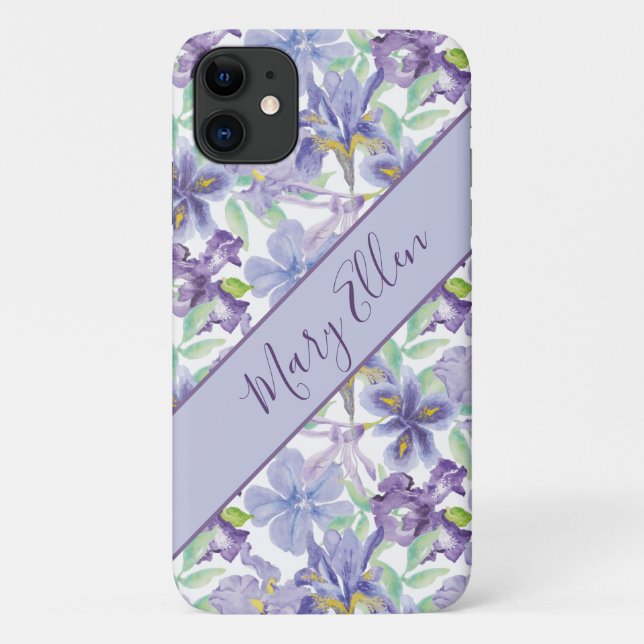 Coques Case-Mate iPhone Iris Floral Aquarelle Violet Jaune Monogramme   (Dos)