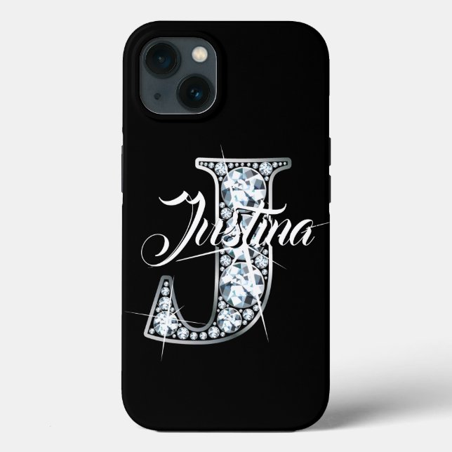 Coques Case-Mate iPhone J Faux Diamond Bling Monogram (Verso)