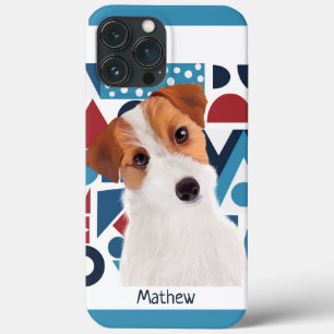 Case-Mate iPhone Case Jack Russell Terrier Chien bleu et rouge géométriq