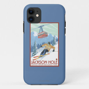 Coque Case-Mate Pour iPhone Jackson Hole, skieur du Wyoming et tram