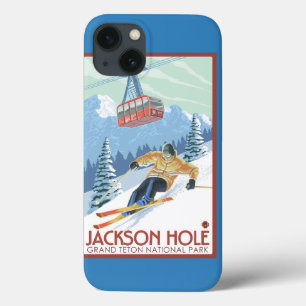 Coque Case-Mate iPhone Jackson Hole, skieur du Wyoming et tram